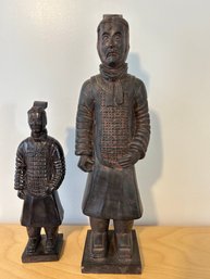 Lot Of 2 Chinese Wood Carving Warrior Figurines #57