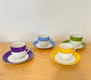 Vintage  Multi Color Cup And Saucer 8 Piece Set Czechoslovakia #62