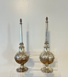 Pair Of Early 20th Century Moorish Silver-Tone Perfume Bottles  #65