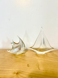 Mid-century Hand Blown Pilgrim Glass Sailing Boat And Fish   #66