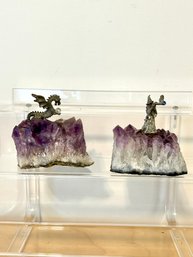 Pewter Figurines On Amethyst Crystals #67