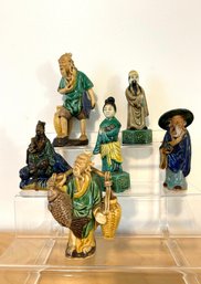 Group Of 6 Antique Chinese Glazed Pottery Collectible Figurines  #68