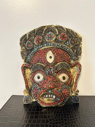 Antique Brass Nepalese Ritual Mask Of Mahakala Demon Protector  #71