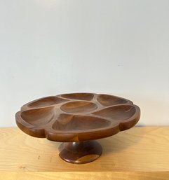 Mid-Century Walnut Lazy Susan Pedestal Platter #78