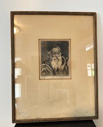 14.5 X 11.5 Antique Elias Mandel Grossman Judaica Rabbi Portrait Etching Pencil Signed #88