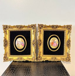 7.5 X 6.5 Vintage Pair B&S Creations New York Gold/wood Framed Art #124