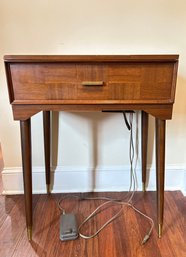 Mid-Century Modern Danish Teak Sewing Box/Work Table With Built In Singer Sewing Machine  #134