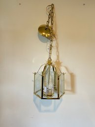 Vintage Brass Pendant Ceiling Chandelier Starburst Etched Glass  #148