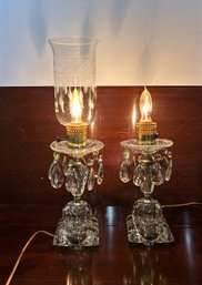 Art Deco Hollywood Regency Stacked Cut Lead Crystal Glass Table Lamps Pair #154