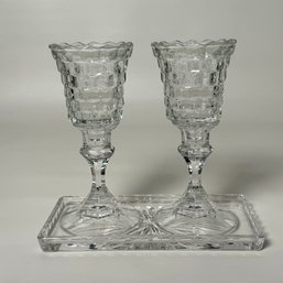 Vintage Crystal Glass Candlesticks And Dish #3