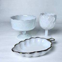 Group Of Three Milk Glass Items #25