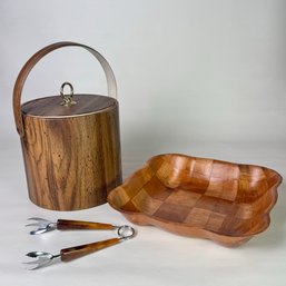 Vintage Wooden Geometric Bowl And Faux Wood Ice Bucket #34