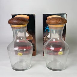 Lot Of Two New Carafe With Teak Lids #35