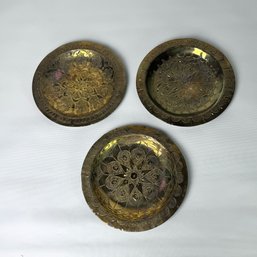 Lot Of Three Hand Hammered Solid Brass  Wall Plates #45