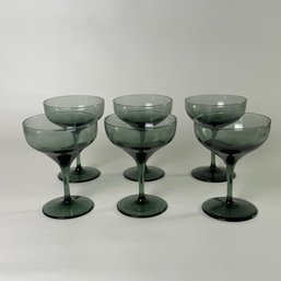 Set Of 6 Vintage Lenox Smokey Green Champagne Glasses #75