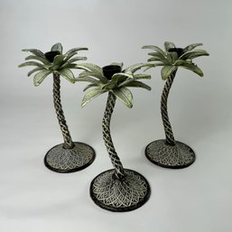 Set Of 3 Vintage Cast Iron Tropical Palm Tree Candle Holder  9' Tall #105