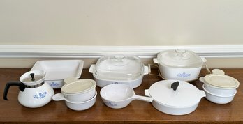 Lot Of Pyrex Corningware Casseroles, Tea Pot And Plastic Lidded Bowls #176