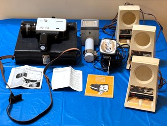 Vintage Nizo S8L  Film Camera With Case, Vintage Movie Lights And Vintage Wireless Intracom Systems #193