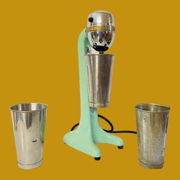 Rare Original Hamilton Beach Milkshake Mixer Model 33 Jadeite Green Chrome Cover On The Motor W/metal Cups#229