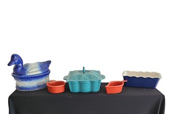 Emile Henry French Ceramic Baker,talavera Collection Blue Casserole & Baking Dishes, Blue Duck Soup Tureen#259