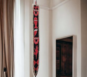 Yoruba Beaded Sash Wall Hanging Depicts Faces, Animals And Geometric Figures, Bordered By Cowrie Shells  #254