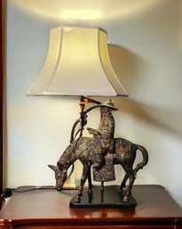 Antique Table Lamp Scholar On Horse Chinese Cast Iron Sculpture On Wooden Base #4