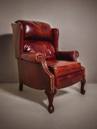 Hancock & Moore Burgundy Leather High-Leg Recliner With Brass Grommets #187