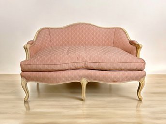 Gorgeous French Provincial Louis XV Style Upholstered Lounge Settee Carved Painted Walnut Frames,pink Upho#186