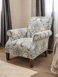 CR Laine Chair Upholstered In Gold, Blue, White Paisley Fabric 36'H X 30'W X 23'D   #146