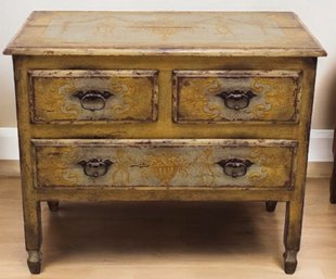 Antique French Louis XV Style Hand Painted Commode With Three Drawers  #154