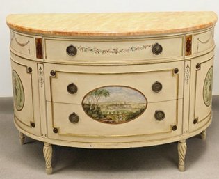 French Adam Style Marble Top Hand Painted Commode By Irwin Furniture #155