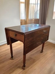 Antique Drop Leaf Table On Turned Wood Legs