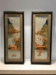 20 X 8 Pair Of Vintage Chinese Hand Carved Cork Diorama Wall Art Hong Kong #6