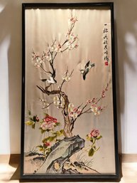 32 X 17 Vintage Chinese Embroidery Art On Silk Framed Without Glass #1