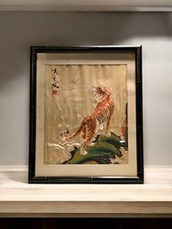 21.5 X 17.5 Vintage Chinese Embroidery Art On Silk Framed Without Glass #33/1