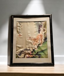 21.5 X 17.5 Vintage Chinese Embroidery Art On Silk Framed Without Glass #34/1