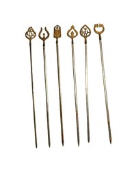 Mid Century Modern Set Of 6 Brass Skewers Approximately 16' - 17' #49