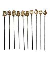 Mid Century Modern Set Of 10 Brass Skewers Approximately 16' - 17' #52