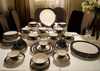 Gorham Flintridge Fine China With Platinum Trim 63 Pcs Dinnerware #80