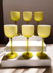 Set Of 6 Carlo Moretti Olive Green Cased Wine Goblets 9' Tall  #87