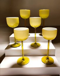 Set Of 6 Carlo Moretti Olive Green Cased Wine Goblets 8' Tall  #88