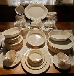 Stunning 74 Piece Lenox 'Special' Gold Rim And White Etching China Set #92