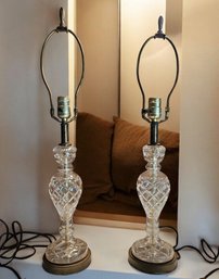 Vintage Pair Of Cut Crystal Glass Table Lamps 26.5' Tall #102