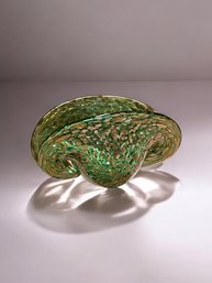 Italian Art Deco Green And Gold Vase Or Dish 4/5'H X 7.5'W #113