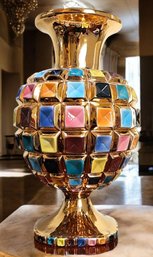 Italian Sesto Fiorentino Ceramic Jeweled Vase Handmade In Italy 17.5'H Marked And Numbered On Bottom.