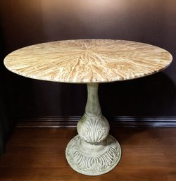 Italian Round Travertine Dining Table With Iron Pedestal Base With Original Label #5