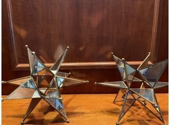 Pair Of Mirrored Glass Star Decor