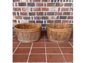 Lot Of Two Vintage Cedar Buckets/planters