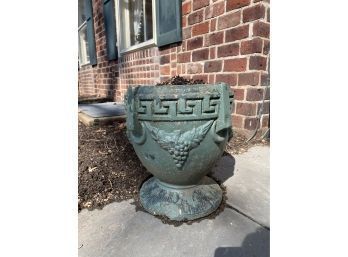 Vintage Concrete Cement Greek Key Round Urn