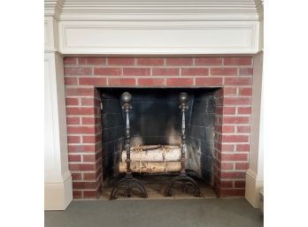 Pair Of Vintage Iron Andirons And Log Set For Fireplace